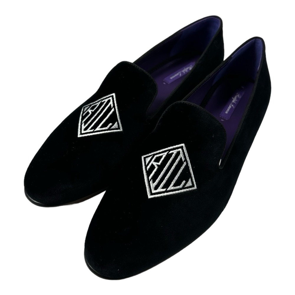 Ralph Lauren Purple Label Alonzo Deco Velvet Black Loafer Womens 40.5B NIB